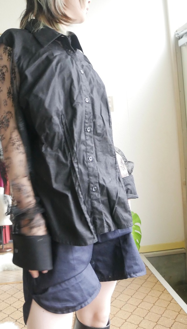 90s-I・N・C Lace Sleeve Shirt / Black