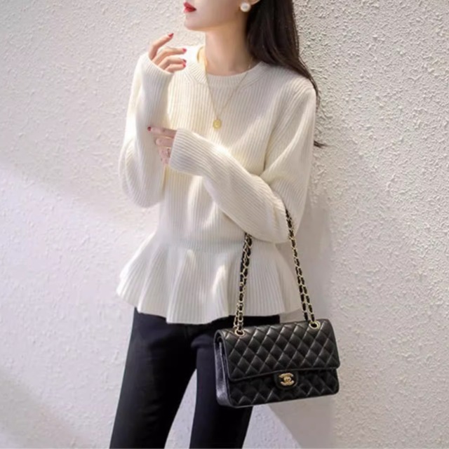 長袖 ペプラム ニット プルオーバー K1114