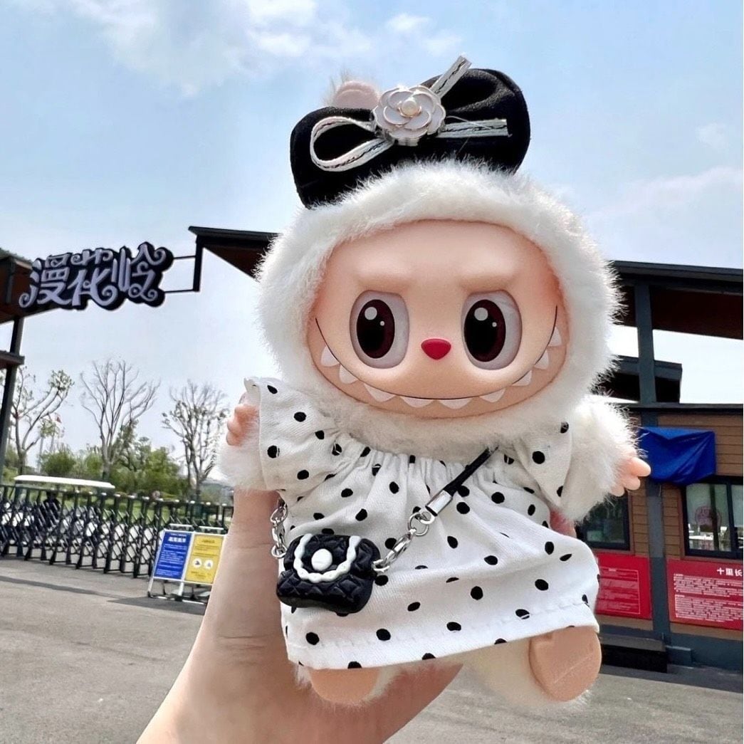 ぬい服 ラブブ 着せ替え 選べる2タイプ ピンクのつなぎセット 水玉の