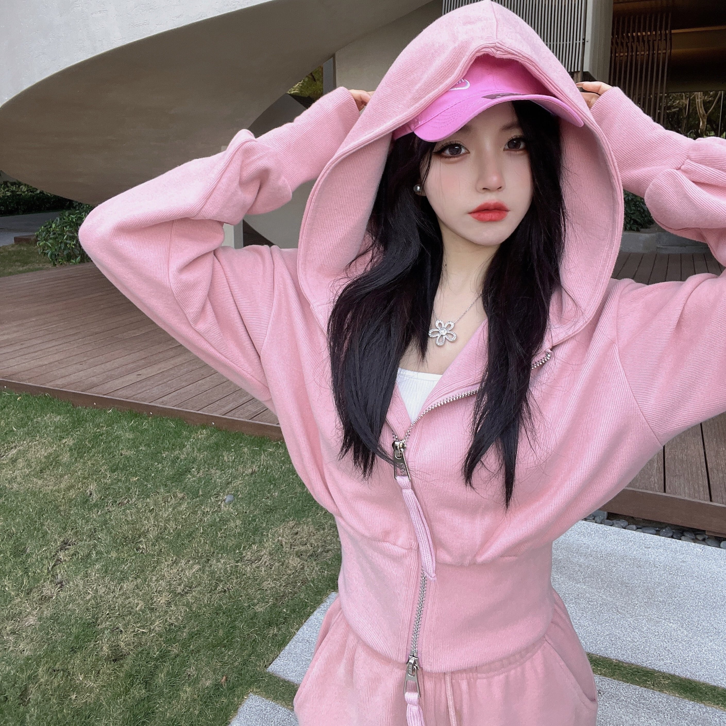 デザインカットパーカー ロングパンツ セット 楽天市場】ファー フード パーカー セットアップ レディース