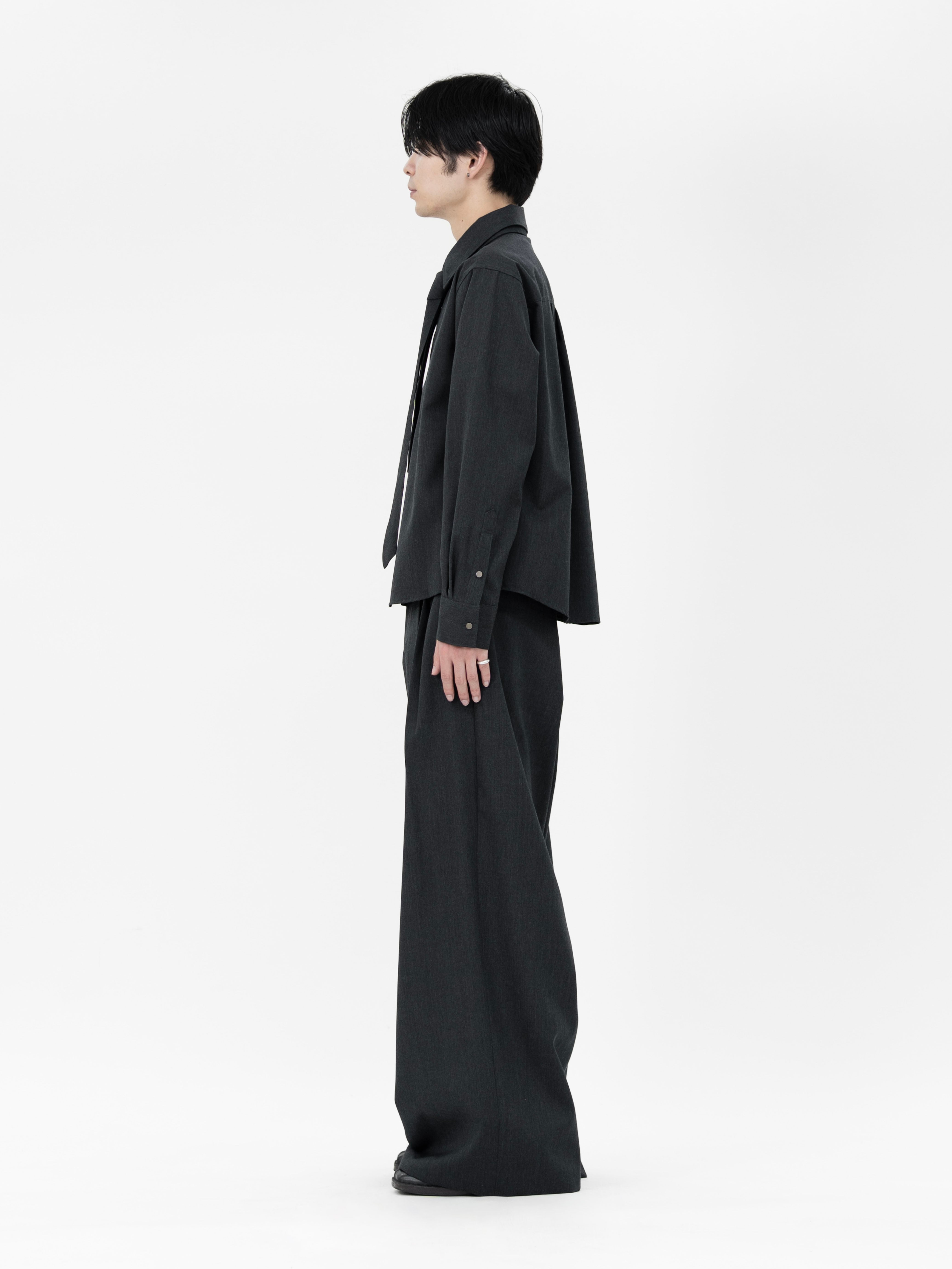 HEAVY WOOL GABARDINE OVER WIDE TUCK TROUSERS【CHARCOAL】 | lapiis HEAVY WOOL GABARDINE OVER WIDE TUCK TROUSERS【CHARCOAL】 | lapiis