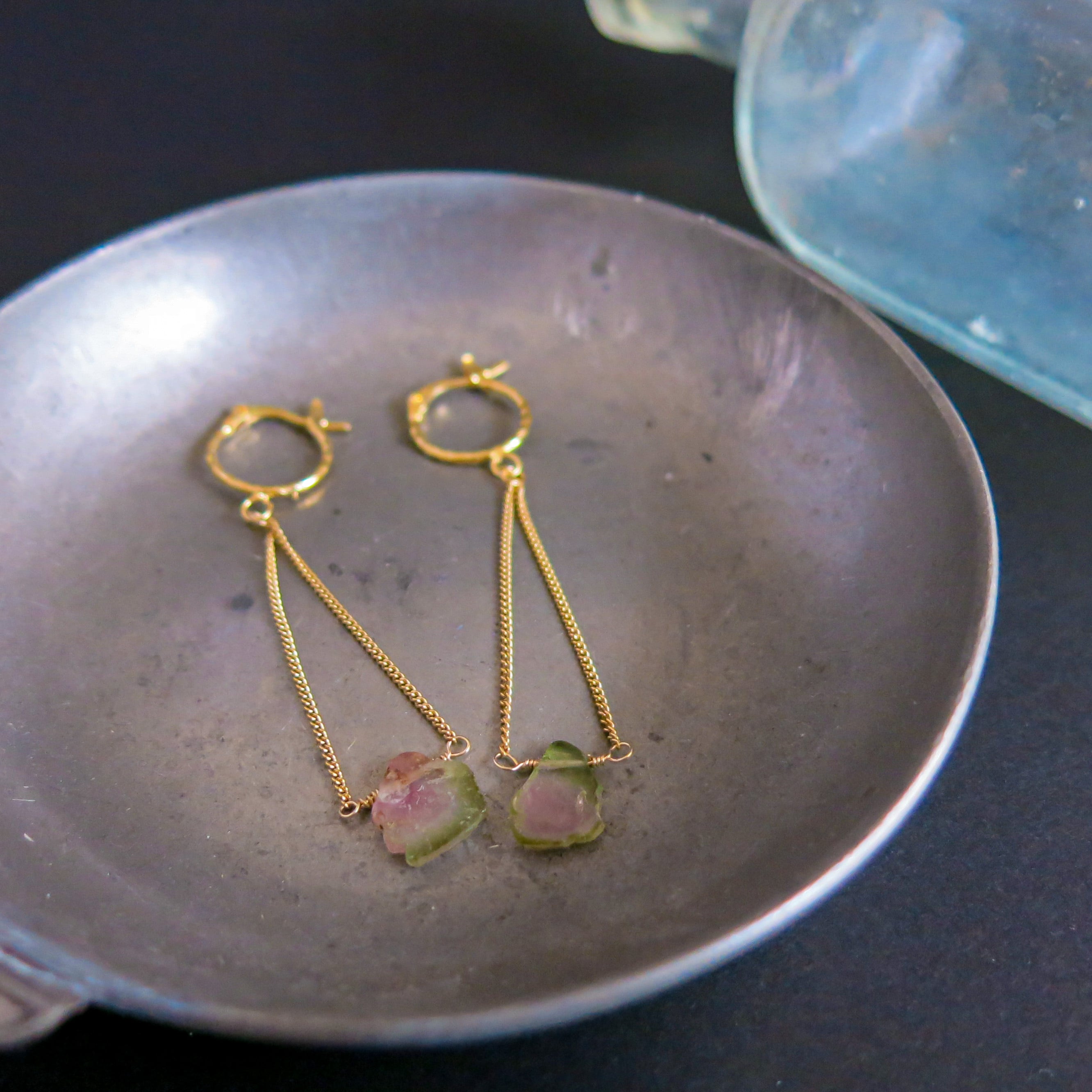 ウォーターメロントルマリンのチェーンピアス