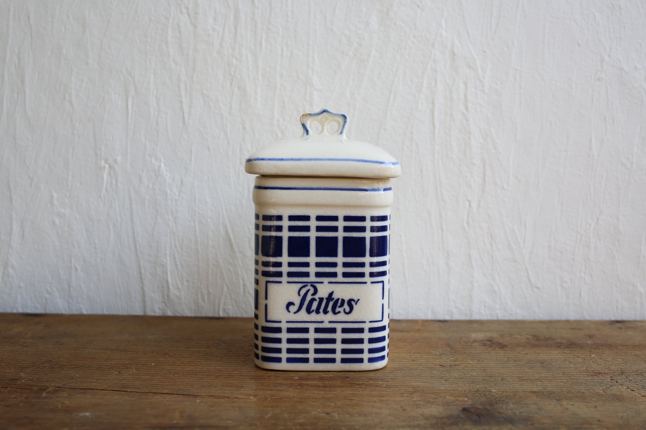 フランス アンティーク ヴィンテージ 陶器製 キャニスター 四角 「Pates」