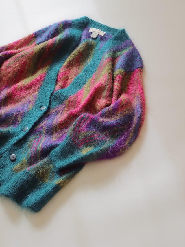 ●80-90s Michelle stuart mohair jacquard design cardigan