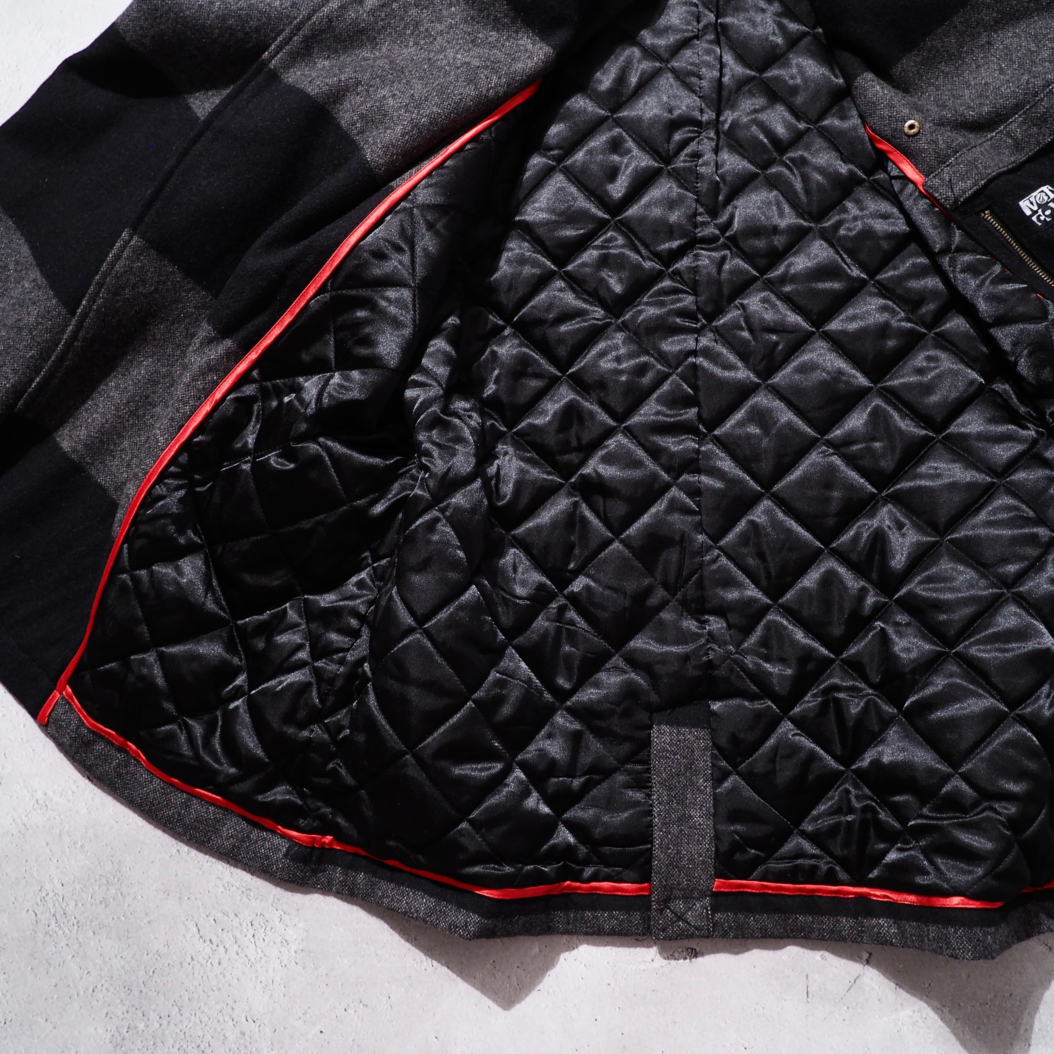 2000s " VOLCOM " Black × Dark grey Fat Border pattern wool Pea coat