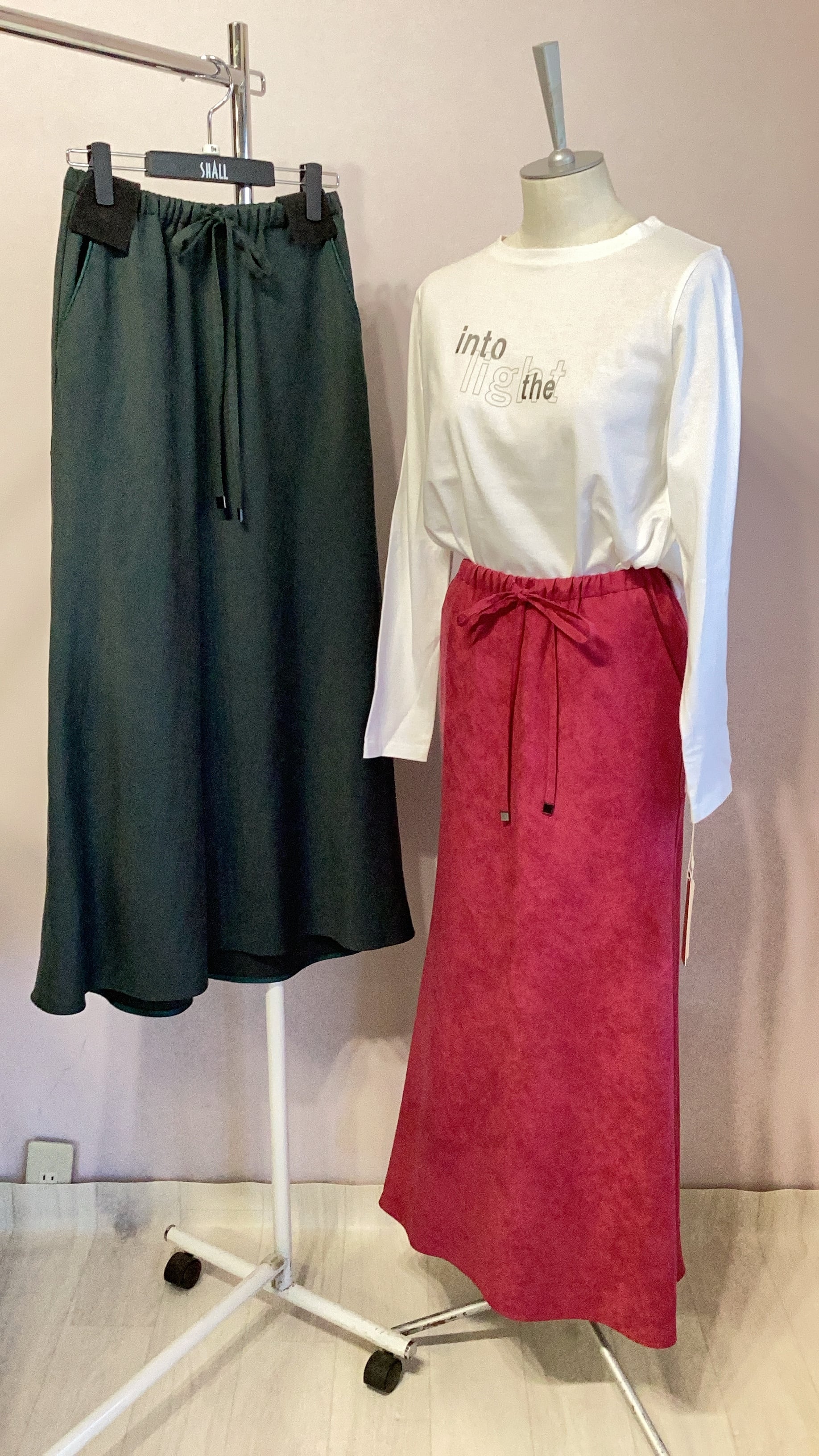 2025秋冬 Lallia Mu マーメイド スエード ナロースカート No.2514816 ピンク グリーン フリーサイズ ラリアムー