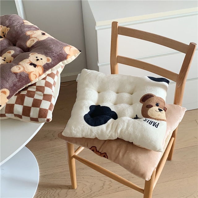 【CUSHION】韓国風クマORチェック座布団 2点セット