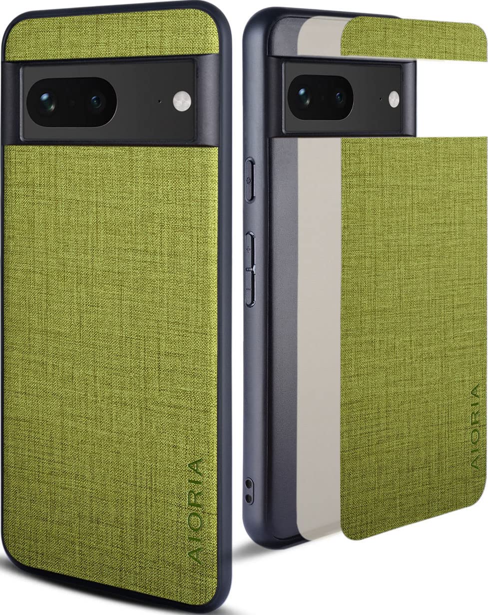 Aioria 互換性 ケース for Google Pixel 7A 5G 生地パターンレザー高級に保護純色スマホケース (Green, For Google Pixel 7A)