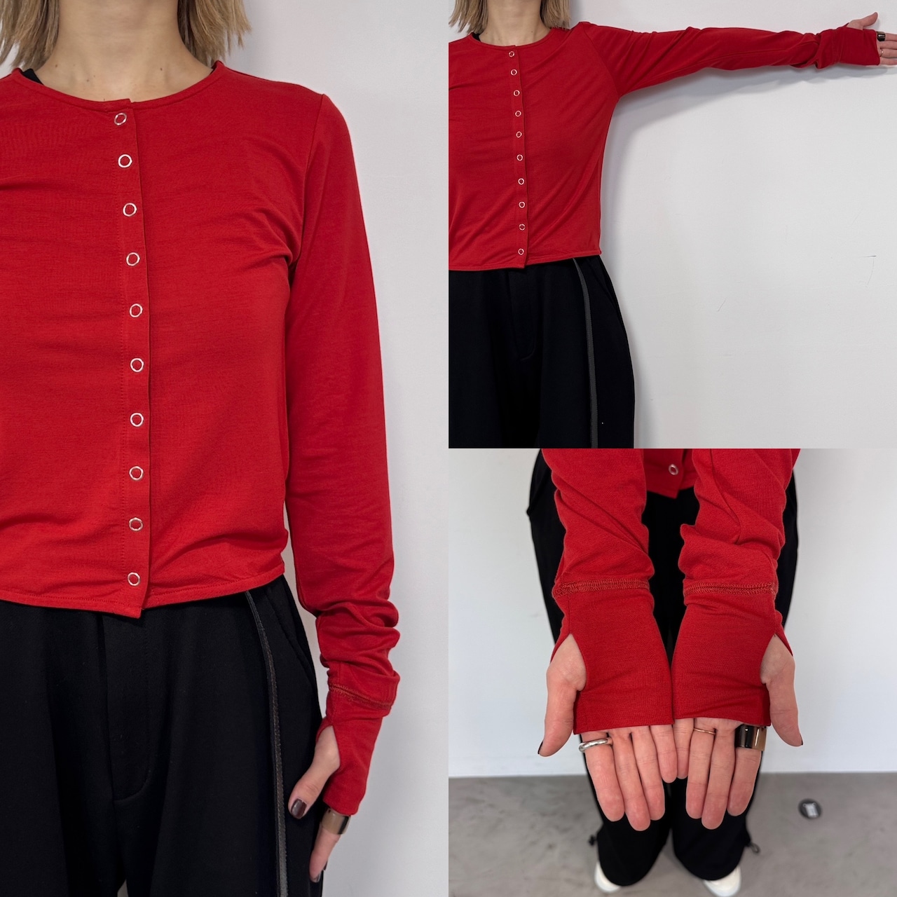 指穴クルーネックスナップボタンCD/レッド