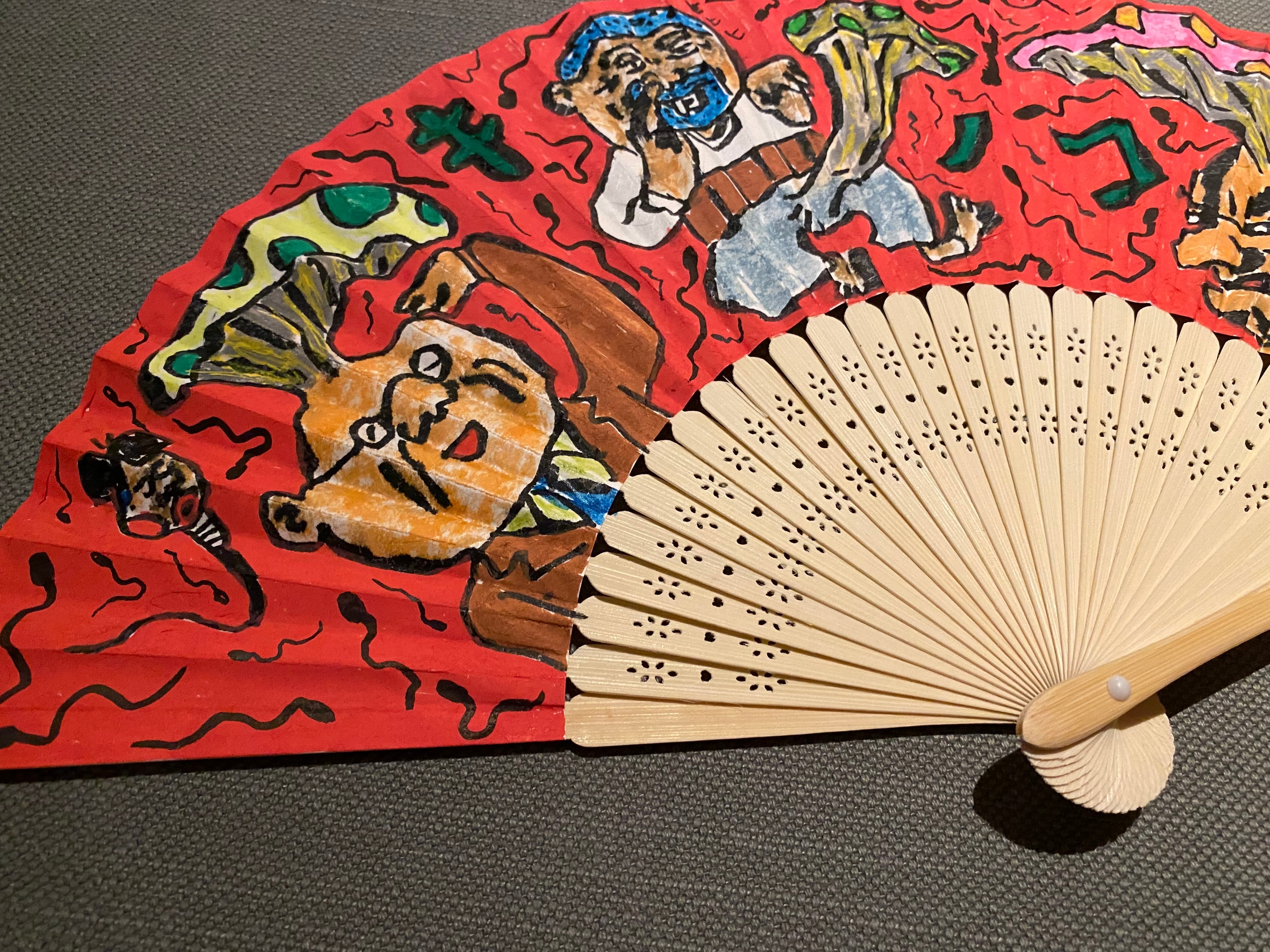 根本敬の着色ドローイングキャラクター扇子・キノコ | 根本敬小売店ー