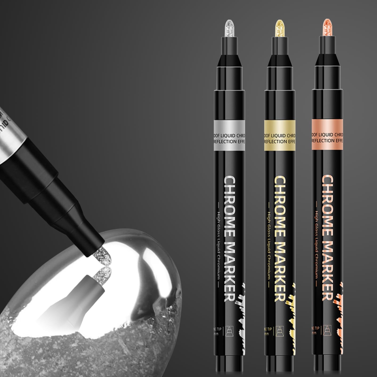 【新着特価】Elegirme 金銅銀メッキペン メッキ塗料 塗るだけでメッキ 1.0mm 3本セット 強い光沢感 メタリック 防水 耐摩耗 鏡面効果 車 プラモデル 模型 DIY用 ゴールド シルバー ブロンズ