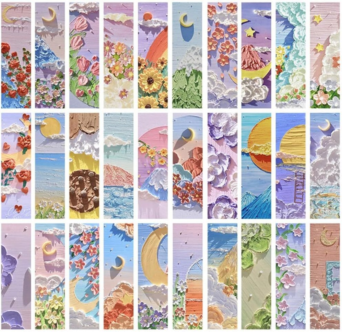 Bookmarks, oil paintings, art, 30 types, set, large quantity＋ from ...