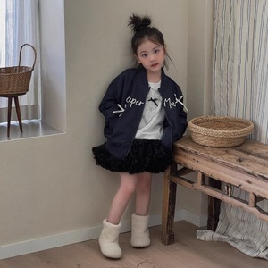 秋手描き英字柄リボンデザインジャケット