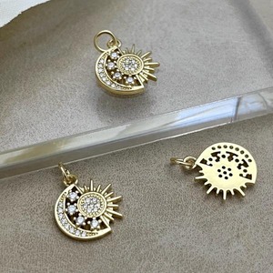 カン付きキュービックジルコニアサンムーンゴールドチャーム/パーツ/三日月/太陽/真鍮/18kgp