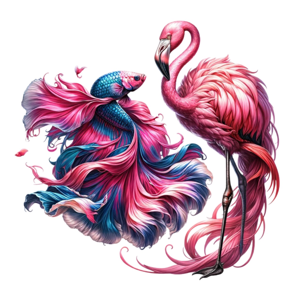 T-shirt -ベタとフラミンゴ 4125