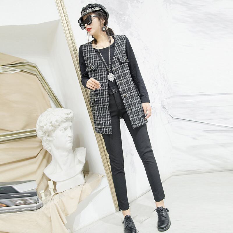 ファットミリプラスファットエクストララージサイズ230kgルーズチョッキジャケット女性風香港風ロング細ウエストコート ミックスインファッション55566156511