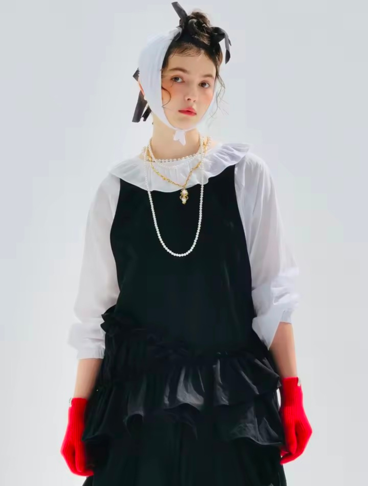 imakokoni ブラックフリルデザインベストトップス 255144