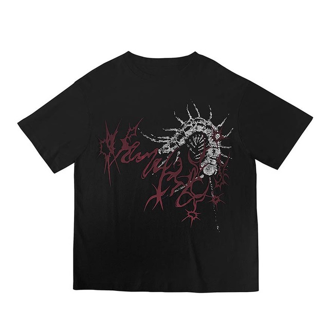 サブカル地雷系 ライブ参戦Tシャツ  ムカデプリント 【黒 白 闇かわ】