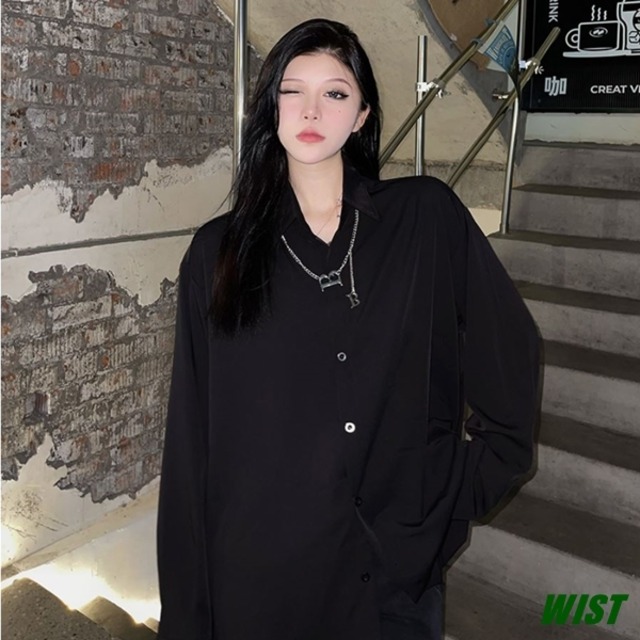 レディース トップス シャツ おしゃれ シック モダン 黒 ブラック ストリート カジュアル オルチャン 韓国ファッション 413