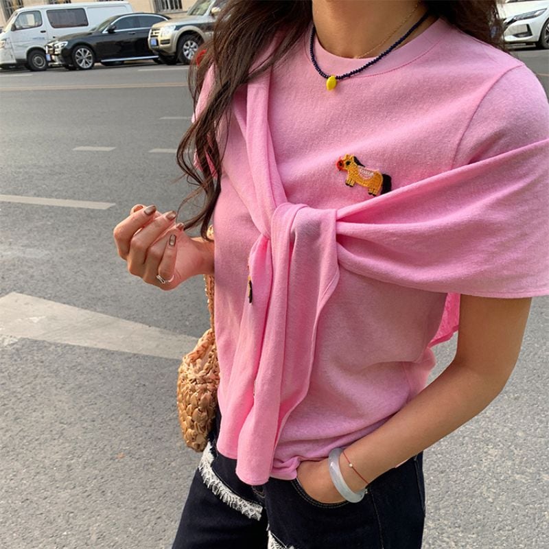 Front knot embroidery t-shirt《2colors》 00396