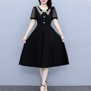 【送料無料】 ロングドレス ドレス 衣装 ワンピース パーティドレス ロング ひざ丈 ミモレ 袖あり 半袖 襟付き クルーネック Aライン フレア 透け感 シースルー 刺繍 薄手生地 エレガント 上品 可愛い きれいめ シンプル シック コンサバ 華やか おしゃれ お洒落 レトロ 主役級 こなれ感 高見え 高級感 フォーマル 無地 夏 20代 30代 40代 レディース 女性用 ママ服 デート お出かけ お呼ばれ お茶会 結婚式 二次会 パーティ 演奏会 誕生日会 定番 着痩せ   インスタ映え