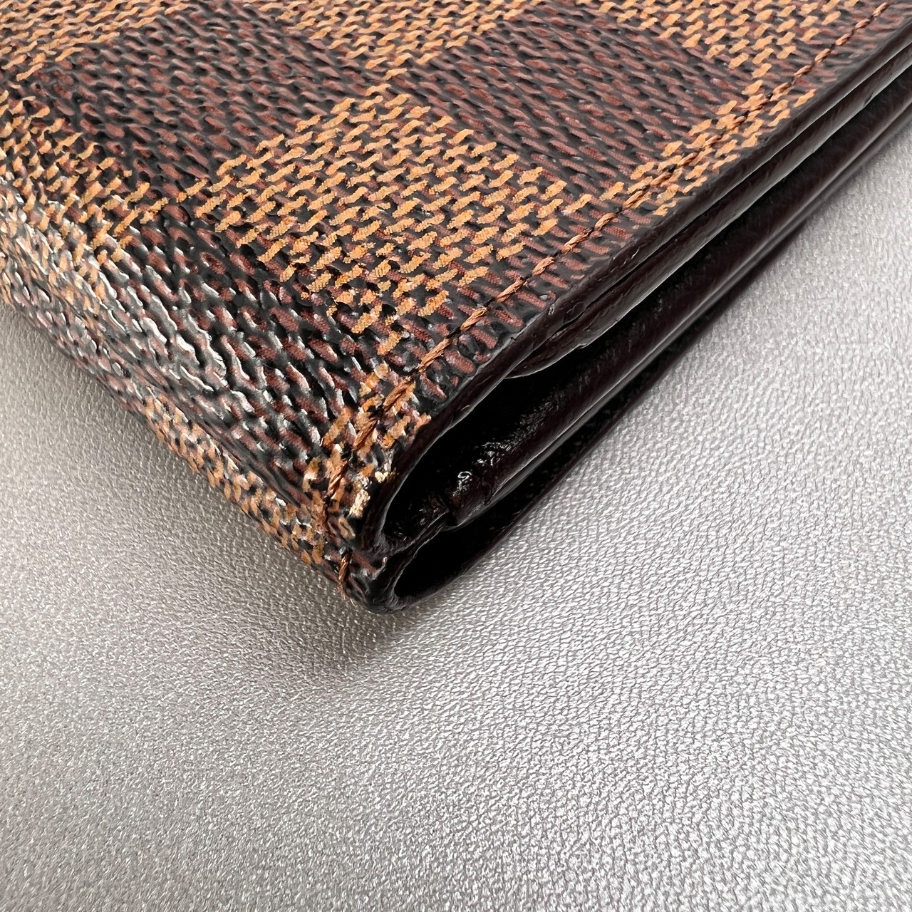 LOUIS VUITTON ヴィトン ポルトモネ ダミエ 三つ折り財布 ブラウン A-12779