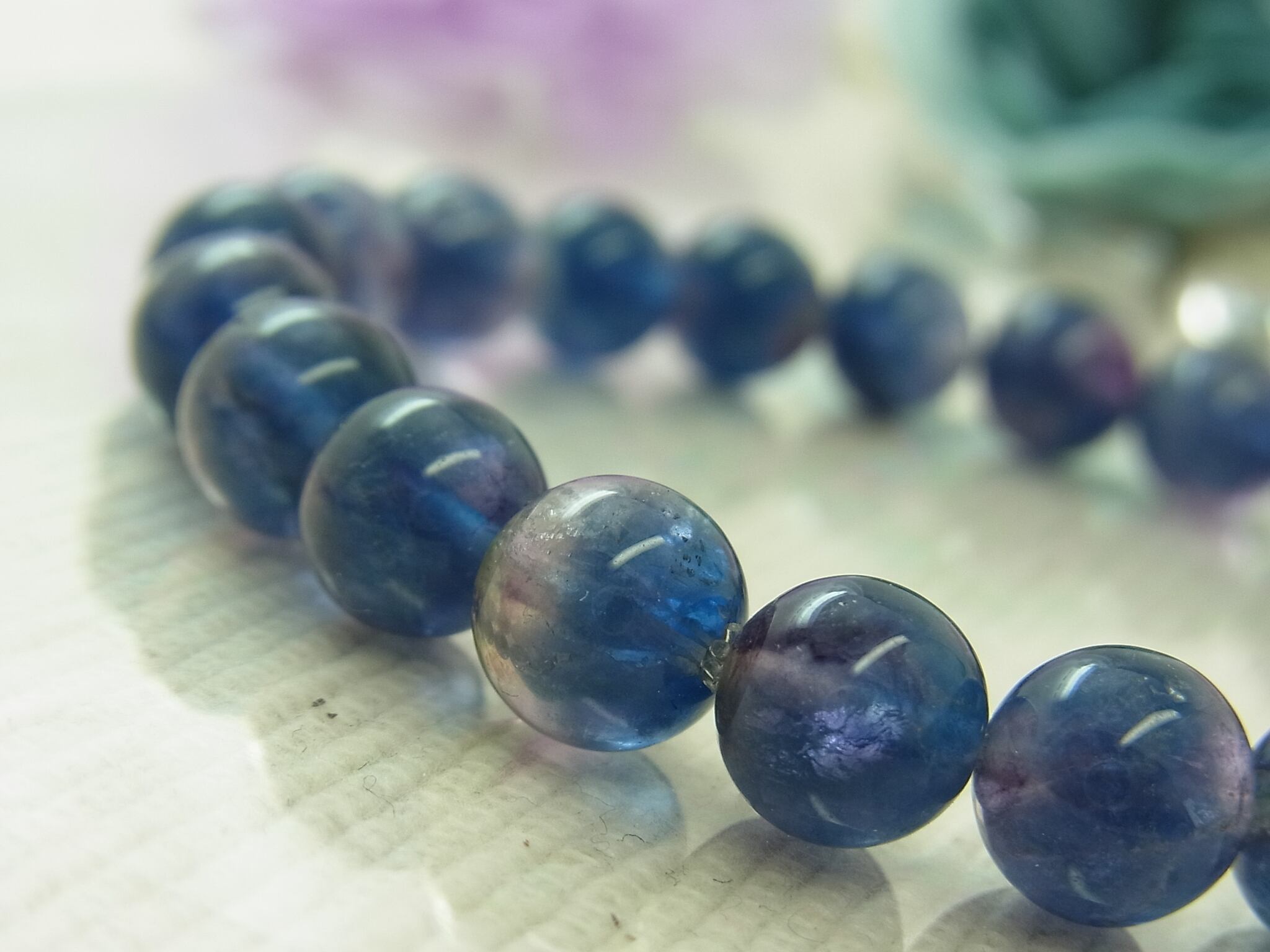 大玉22mmレッドラビットヘア&ブルーフローライトデザインブレス 送料無料】 #0342 ブレスレット ブルーラビットヘアーフローライト