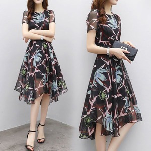 ★送料無料★7号☆ボタニカル柄シックなフィッシュテールワンピ(OPN5899)
