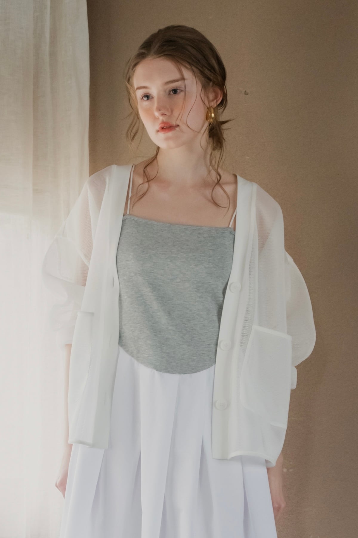 double mesh Cardigan （ホワイト、ブラック）【予約販売】 | pois