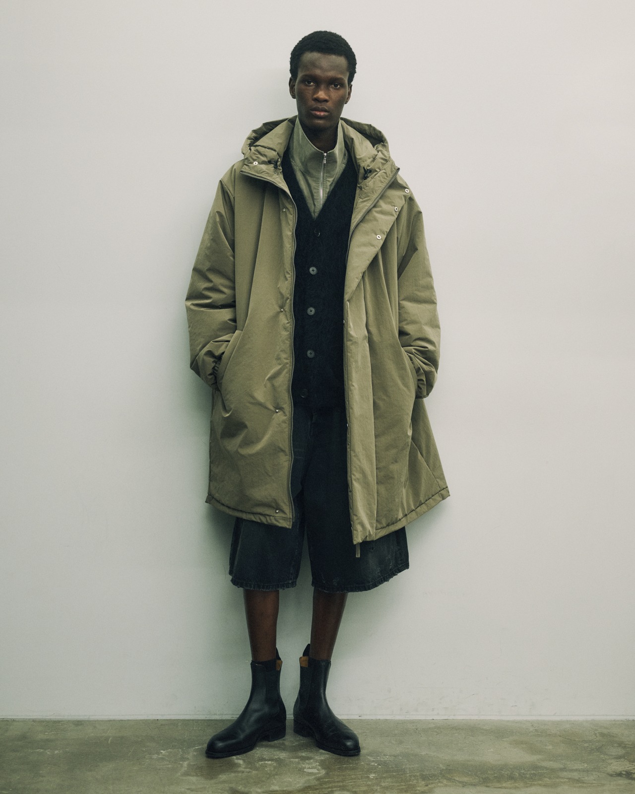 ssstein "CASHMERE SHAGGY KNIT  V NECK CARDIGAN〔BLACK〕"