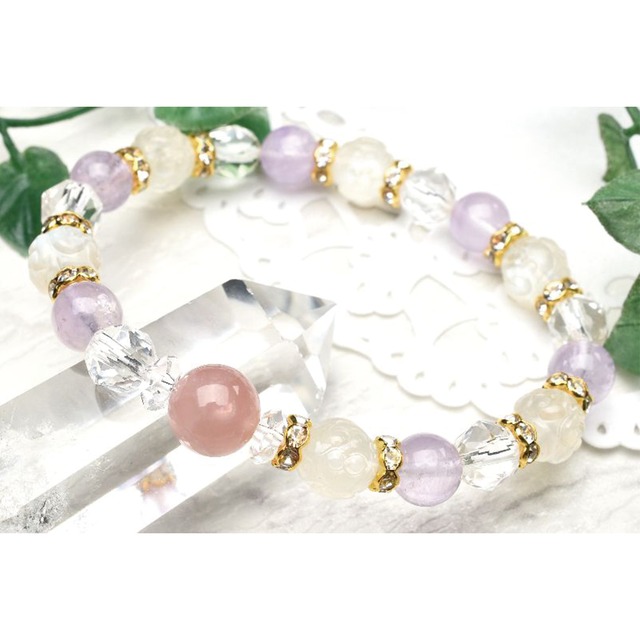 【恋愛運アップ】天然石 ローズクォーツ・ムーンストーン・ラベンダーアメジスト トリプルブレス（10mm）