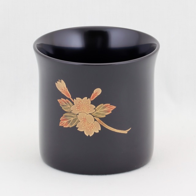 1110-1  輪島塗　ペア珈琲カップ／桜蒔絵／スプーン付