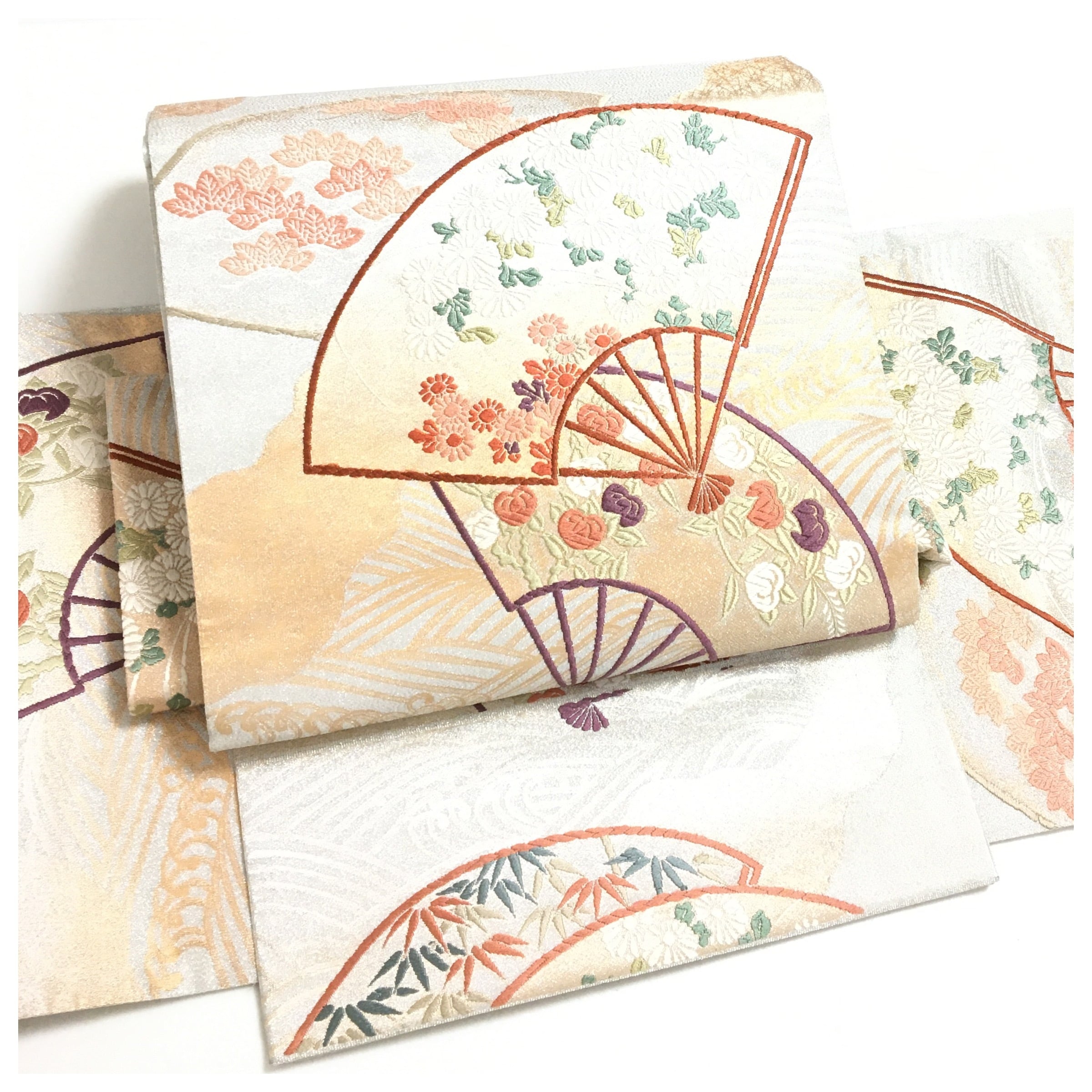 604mr117▲段割付文 花唐草 金糸 銀糸 作り帯 二重太鼓 袋帯▲美品 作り帯 | 和装 リサイクル着物