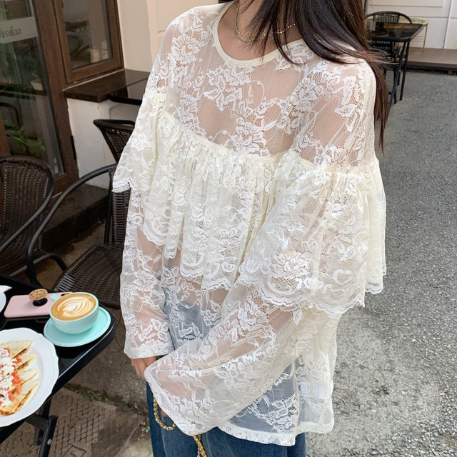 luxury frill lace layered shirt pullover  e2052