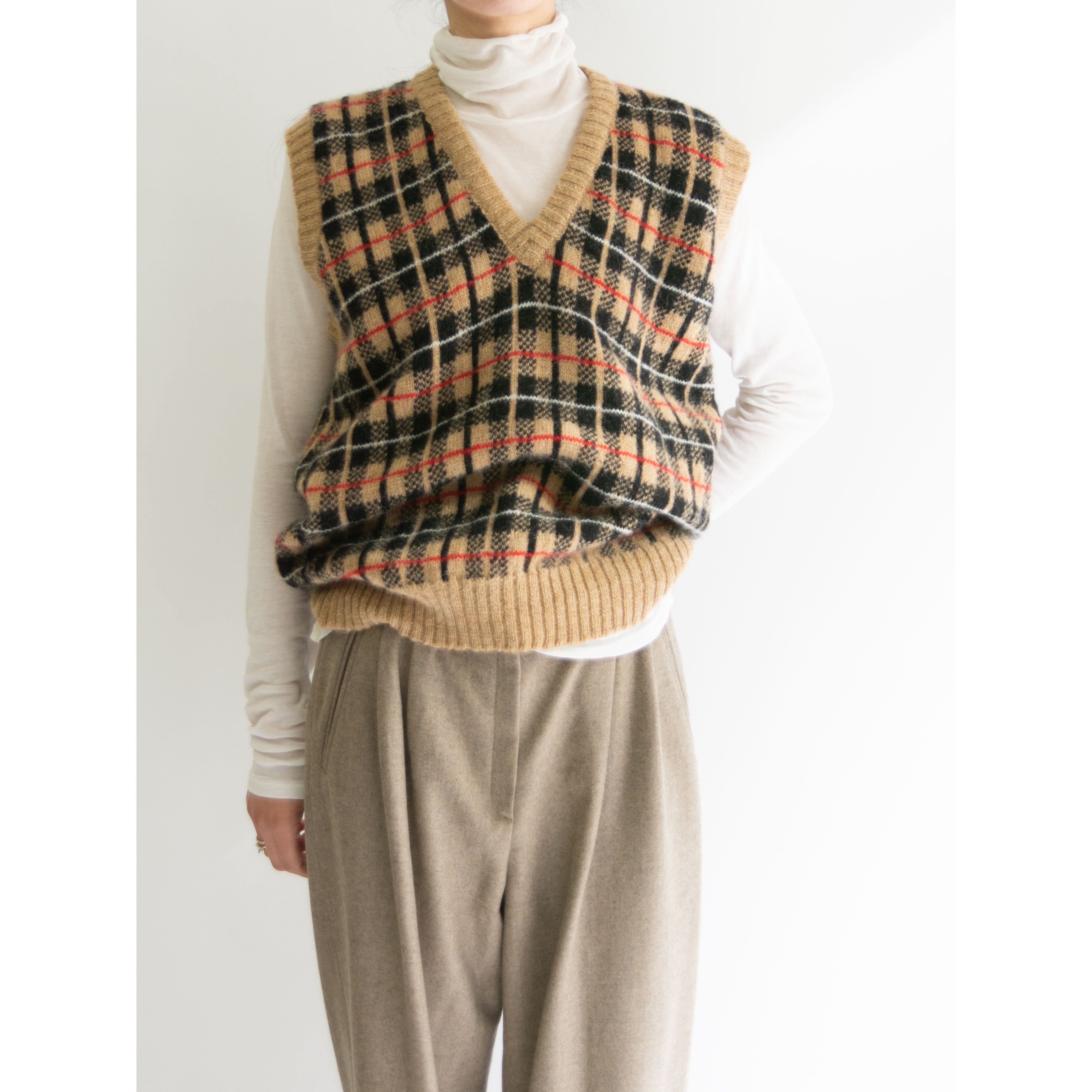 JAMES KERR】Made in Scotland 100% Wool Check Vest（スコットランド