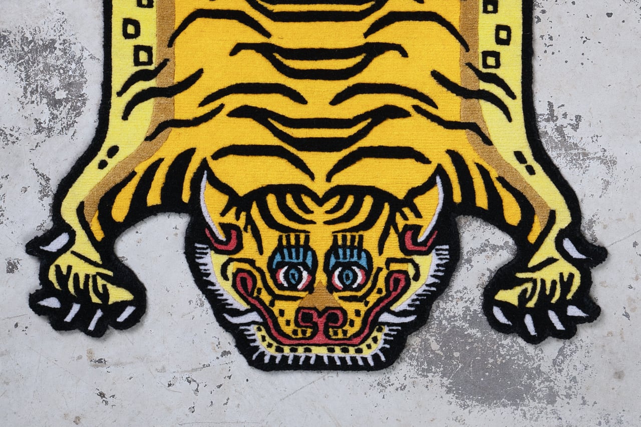 チベタンラグ　イエロー Tibetan Tiger Rug 《Sサイズ•ウール・オリジナル3・シグネチャー