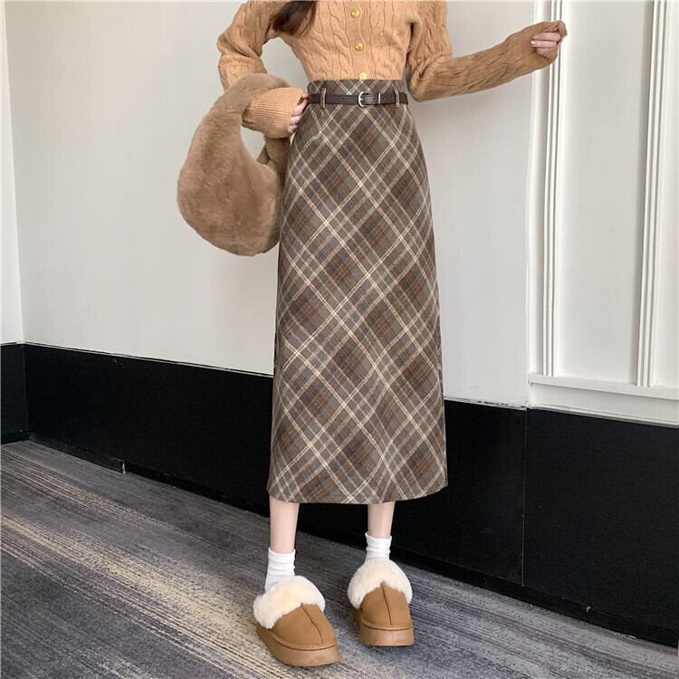スカート レディース ロングスカート タイトスカート ペンシルスカート S M L XL ブラウン ブラック 茶色 黒 チェック柄 楽ちん ウエストマーク オフィスカジュアル ボトムス ベルト付き チェック 格子柄 ハイウエスト スタイルアップ 脚長効果 体型カバー 縦長 シンプル カジュアル フェミニン ガーリー 大人可愛い おしゃれ 普段使い デート お出かけ 女子会 休日 旅行 通勤 通学 着まわし ファッション コーデ スタイル モテ 送料無料 レトロ 春 秋 冬 流行 デート服