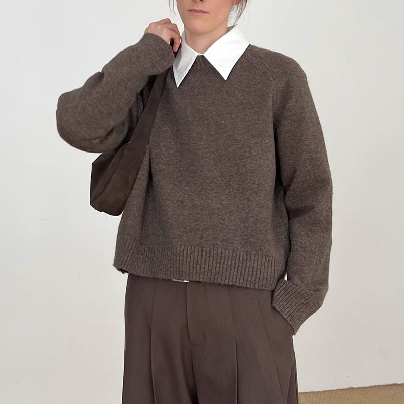 長袖 クロップド丈 ニットプルオーバー 2color MTO0469