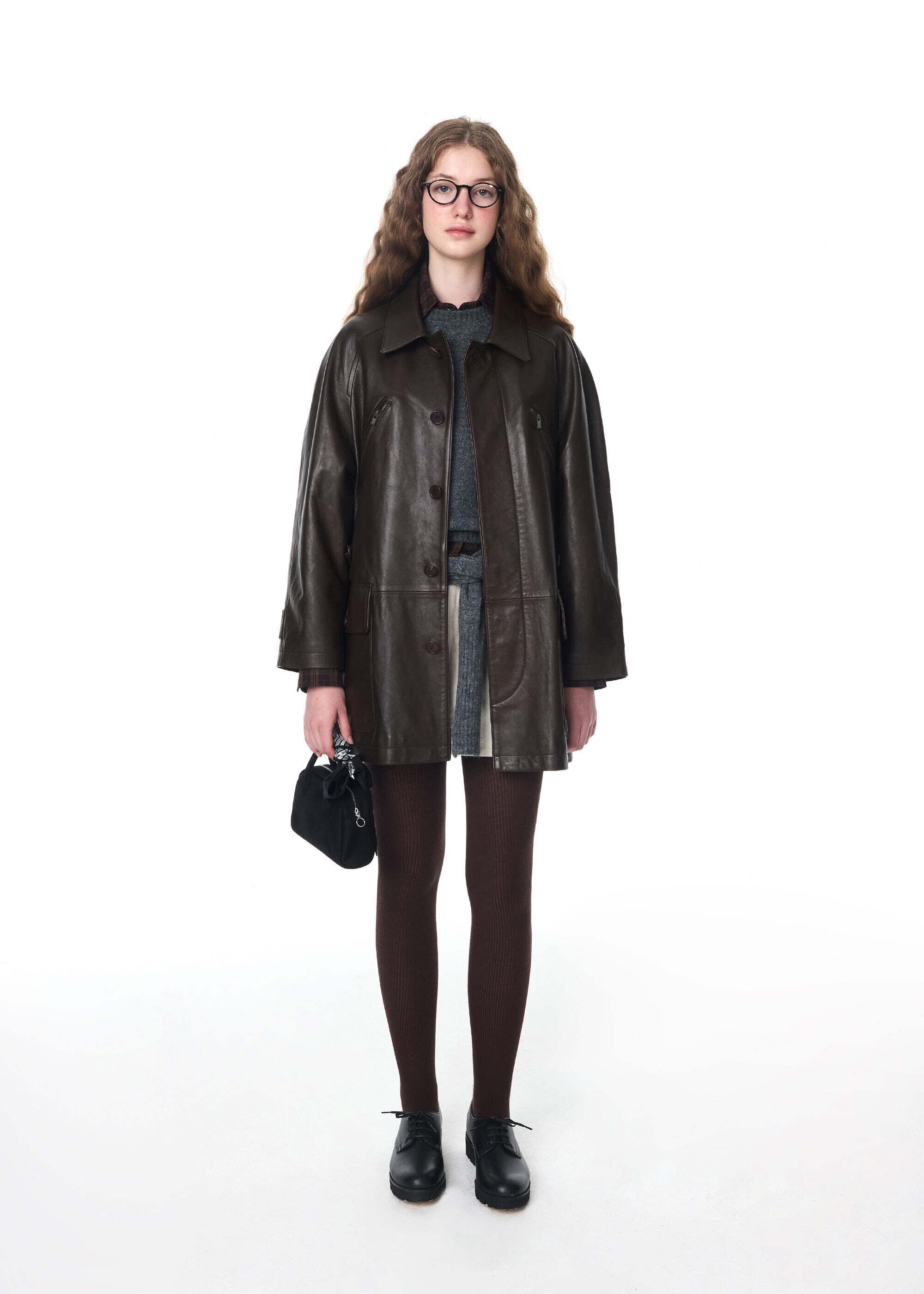 GROVE] WILBUR LEATHER HALF COAT [BROWN] 正規品 韓国ブランド 韓国