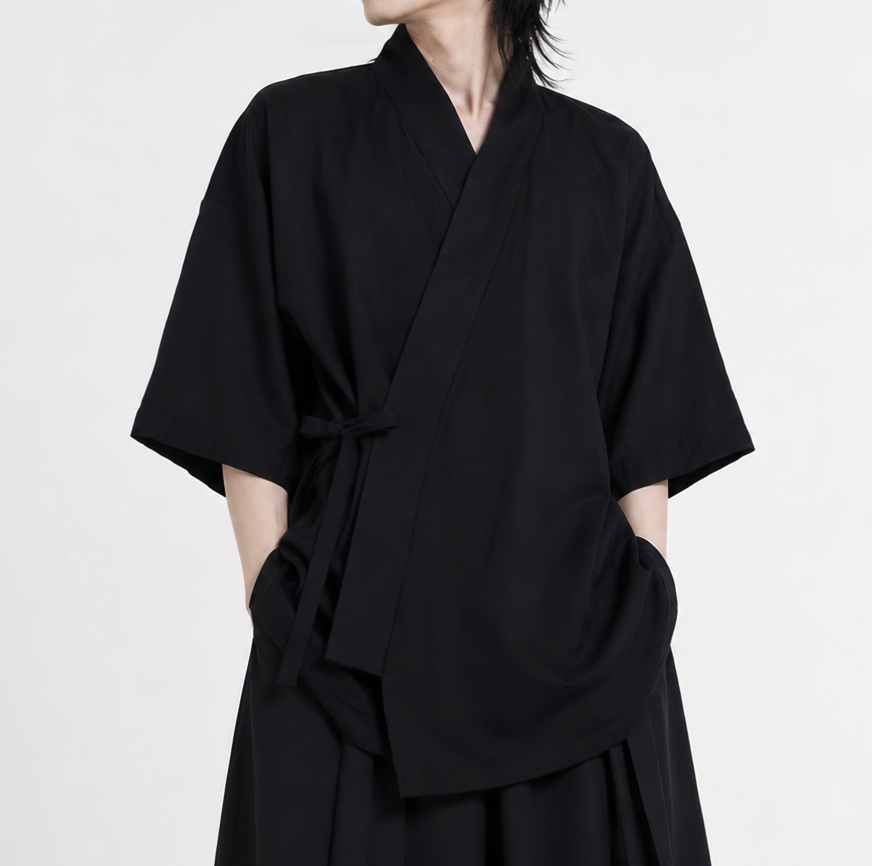 【本日限定お値下げ】THE CRIMIE 黒 七部丈シャツ/甚平 メンズ】甚平シャツ ブラック | MISAMARU