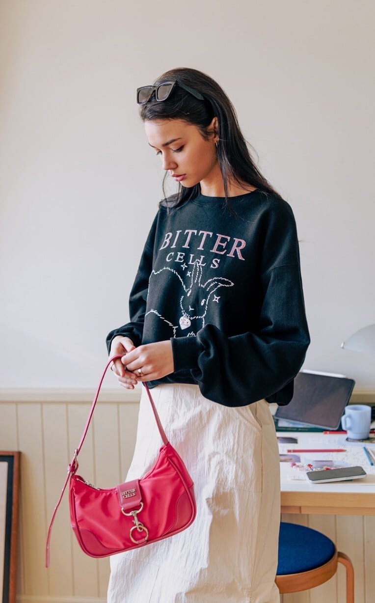 ◇BITTER CELLS◇ Heart Pendant Sweat shirtWine ☆【BITTER CELLS】Rabbit Sweat Shirt-Black | もごつ