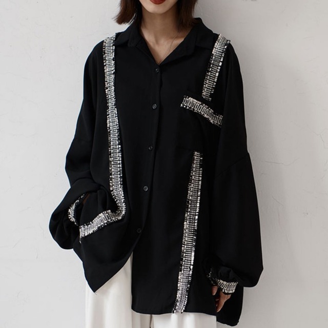 Tweed line loose shirt S376
