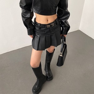 フェイクレザープリーツミニスカート　LT0020009