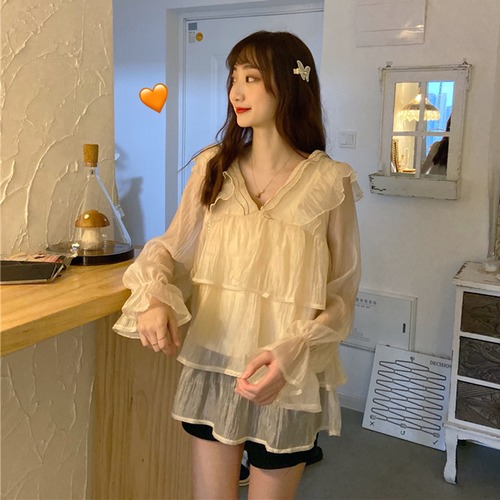 ✞ シフォンサマーVネックプルオーバー スリーブシャツブラウストップス スウィート 夏物 ✞ゴスロリ SM ミリ 甘ロリ クラロリ 和ロリ エレガント 黒ロリ 姫ロリ 華ロリ BB-BB5351916
