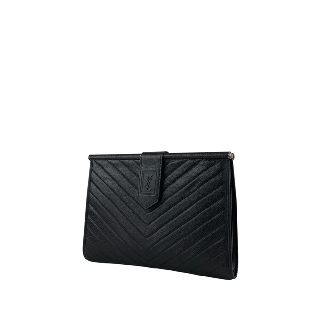 Yves Saint Laurent イヴ・サンローラン クラッチバッグ ブラック YSLロゴ バイアステッチ レザー vintage ヴィンテージ オールド hiam4r