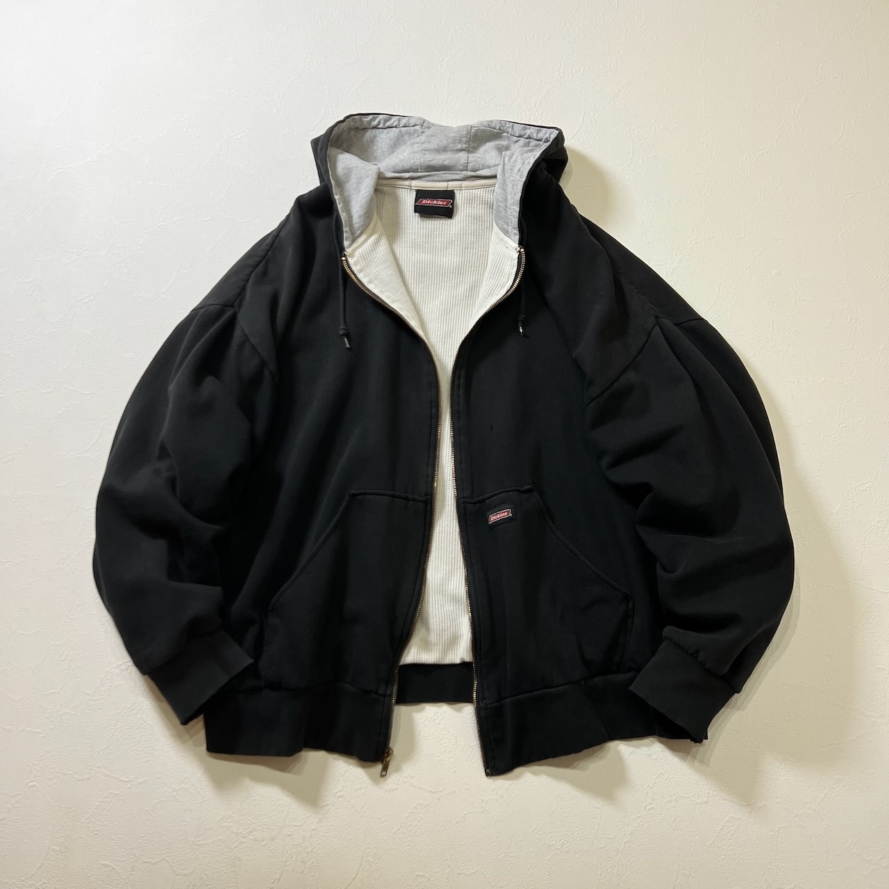 90~00s Dickeis ダブルフェイス 裏サーマル ダメージ 雰囲気系 ディッキーズ ブラック 古着