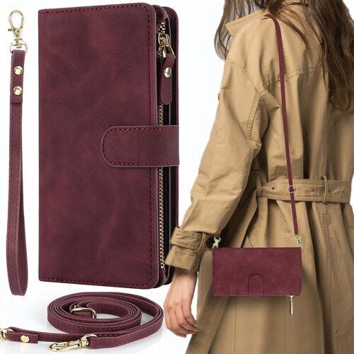 AQUOS wish3 ケース 手帳型 ショルダー ポシェット ストラップケース ウィッシュ3 スマホケース SH-53D doo SH-M25 モバイル A302SH SHM25 ワイモバイル SIMフリー 全対応 AQUOSwish3 手帳 アクオス シャープ SH53D カードケース 適用 case iCoverCase 斜め掛け カバー ショルダーケース ワインレッド 1997