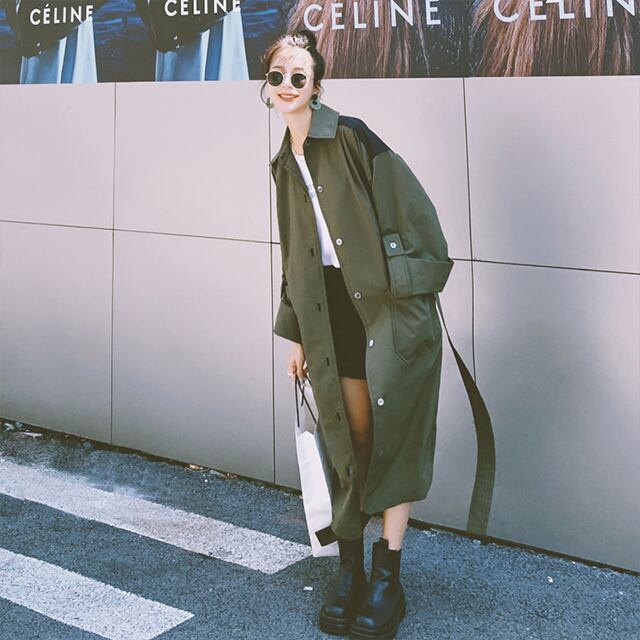 【予約販売】 レディース コート 秋 冬 ロングコート長袖 綿 袖ベルト カーキ S,M,L,XL