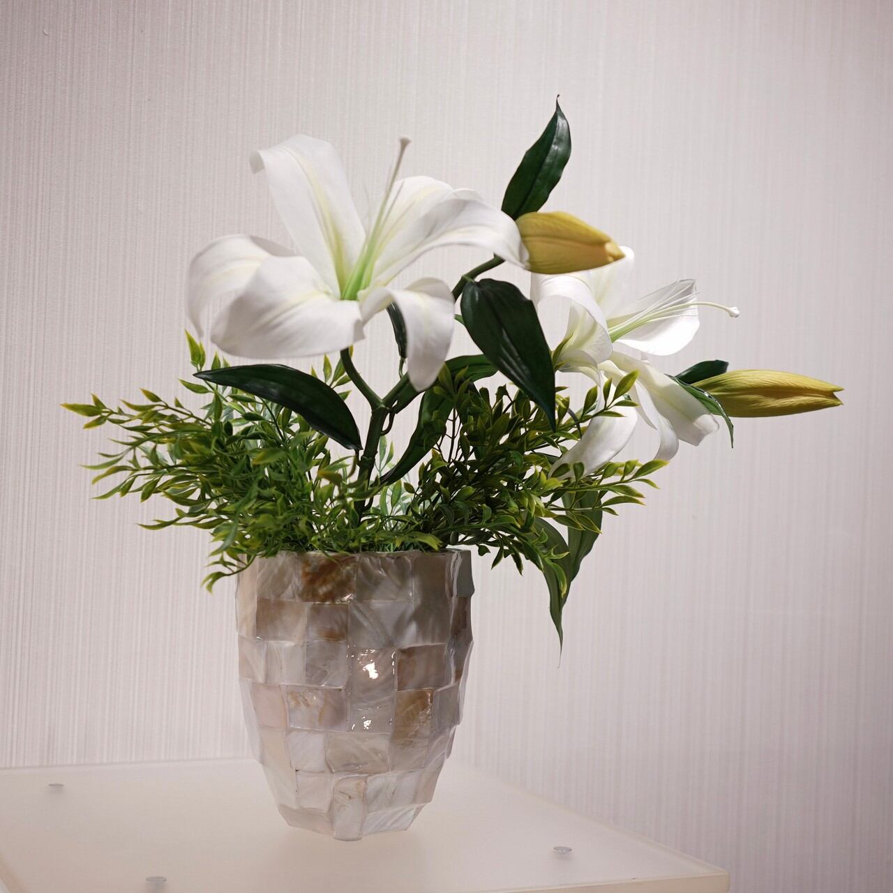 フラワーベース 花瓶 ホワイト シェル ボウル 造花付き