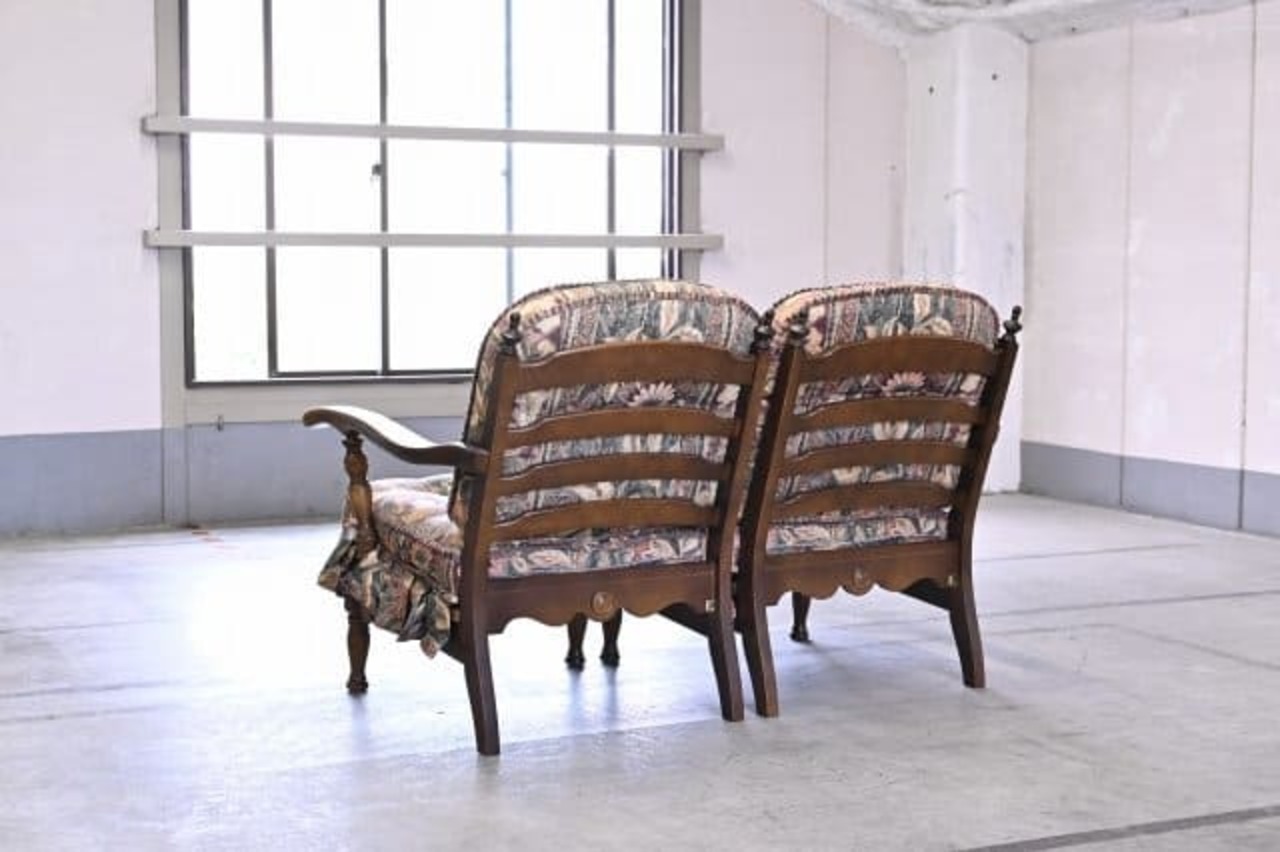 飛騨産業 キツツキ 20万「穂高」セパレートタイプ ラブソファ ナラ材 アーム付き 二人掛け ウインザー オーク材 椅子 ダイニング クッショ【中古家具/中古インテリア/USED家具ユーズド家具/リサイクル】